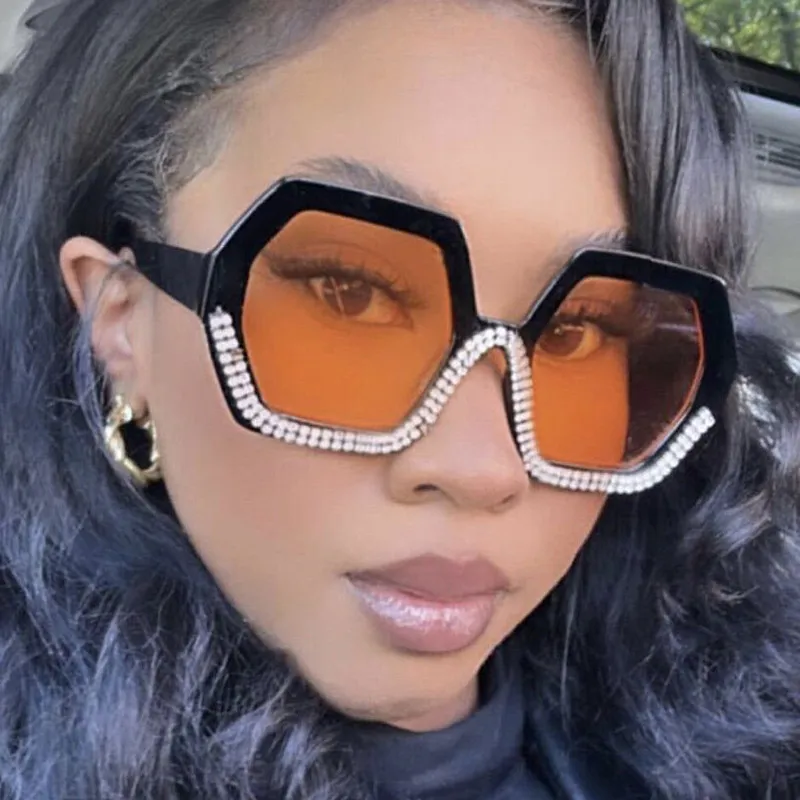 Rhinestone Women Octagon Exaggerated Sunglasses