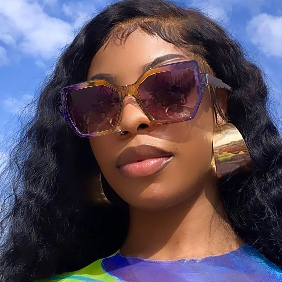 Irregular Gradient Frame Outdoor Sunshade Sunglasses