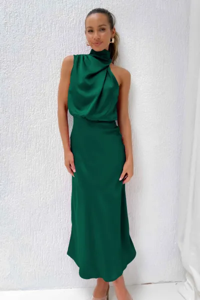 Women Elegant Solid Color Sleeveless Maxi Dress