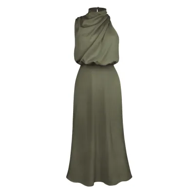 Women Elegant Solid Color Sleeveless Maxi Dress