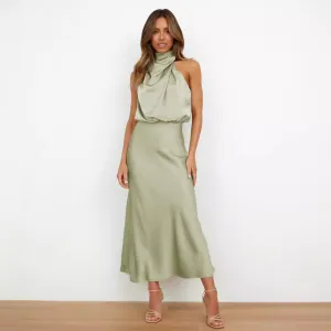 Women Elegant Solid Color Sleeveless Maxi Dress