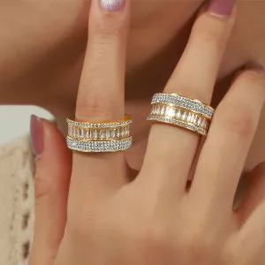 Women Elegant Multi-Layer Rhinestone-Encrusted Zircon Titanium Steel Gold-Plated Ring