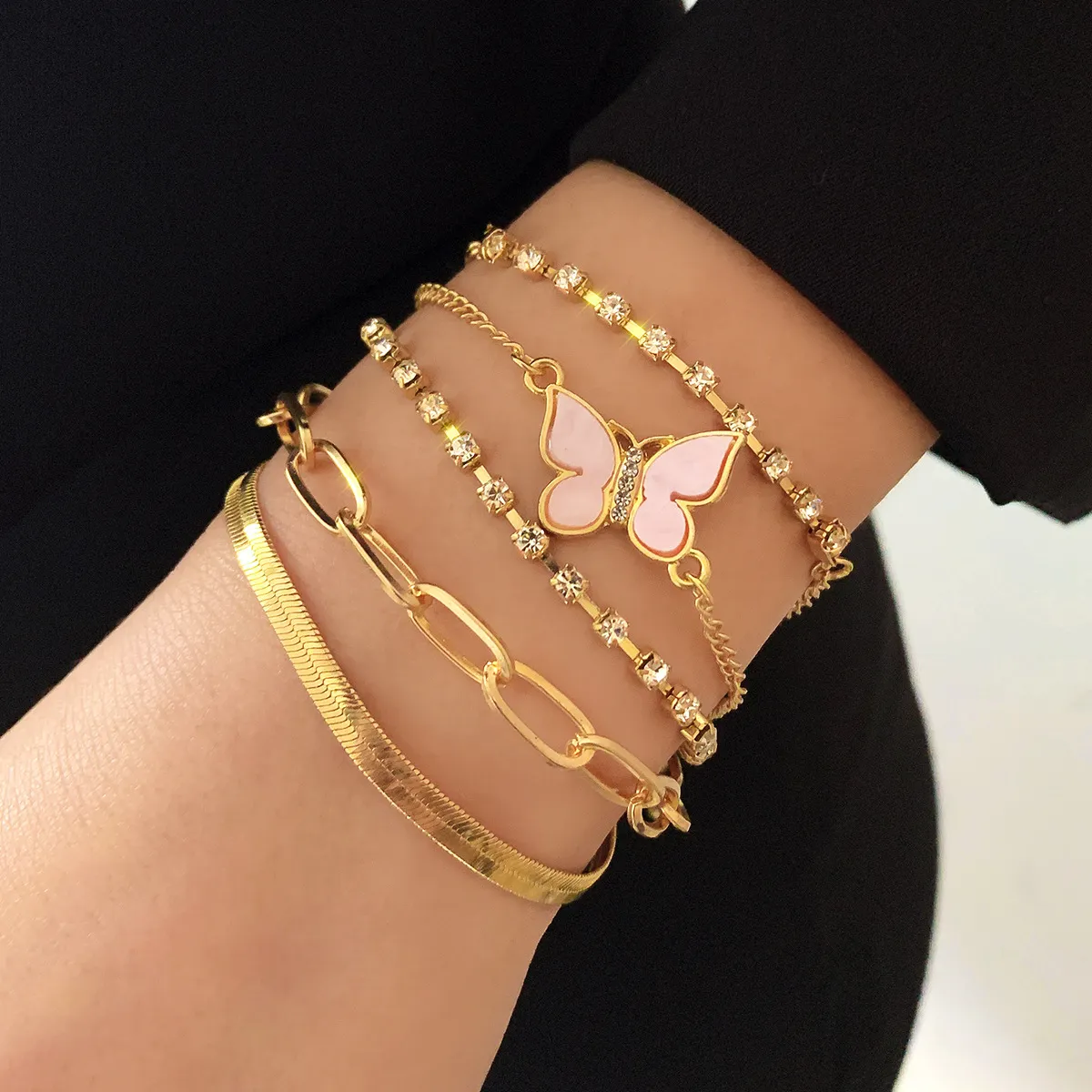 Women's Fashion Claw Chain Butterfly Snake Bone Sequin Bracelet Set