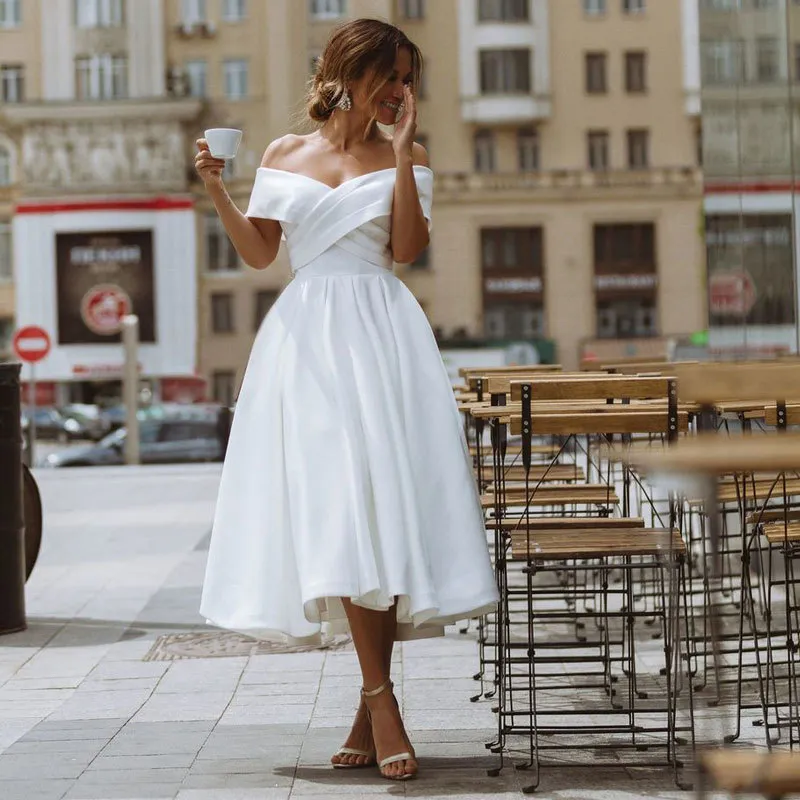 Women Elegant Solid Color Off-Shoulder Midi Party Dress