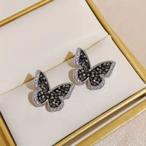 Fashion Rhinestone Butterfly Stud Earrings Light Luxury Alloy