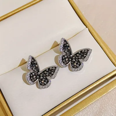 Fashion Rhinestone Butterfly Stud Earrings Light Luxury Alloy
