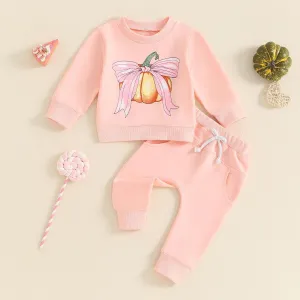 Kids Baby Girls Casual Cute Halloween Pumpkin Print Long Sleeve Sweatshirts Trousers Set