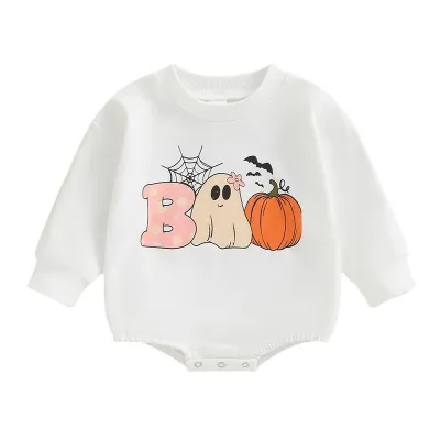 Kids Baby Boys Girls Cute Halloween Pumpkin Print Long Sleeve Romper