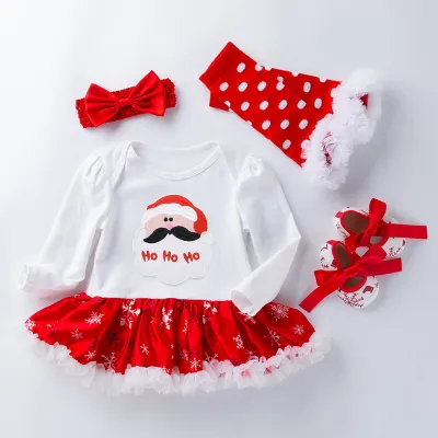 Kids Baby Girl Casual Christmas Cartoon Pattern Long Sleeve Dress Romper Set