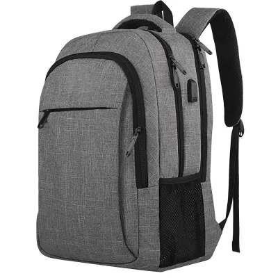 Simple Solid Color Large Capacity USB Laptop Backpack for Business Commute, Oxford Cloth