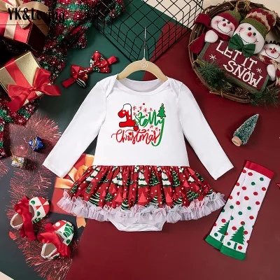 Kids Baby Girls Casual Cute Christmas Print Long Sleeve Romper Set