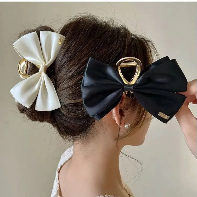 Women Fashion Simple Satin Bow Hair Claws
