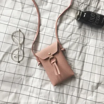 Women Fashion Solid Color PU Flap Tassel Mini Crossbody Bag