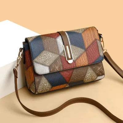 Women Fashionable Diamond Square Flip PU Crossbody Bag