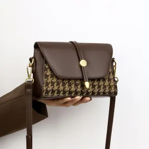 Women Fashionable Simple Houndstooth PU Square Crossbody Bag