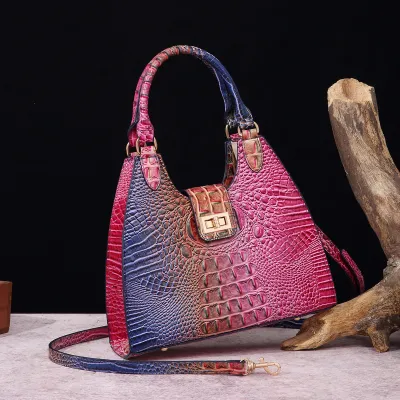 Women Fashion Retro Crocodile Print Clasp Handbag