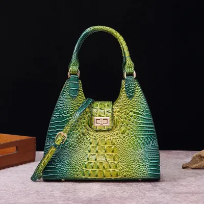 Women Fashion Retro Crocodile Print Clasp Handbag