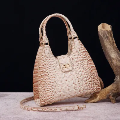 Women Fashion Retro Crocodile Print Clasp Handbag
