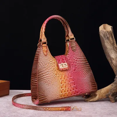 Women Fashion Retro Crocodile Print Clasp Handbag