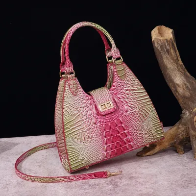 Women Fashion Retro Crocodile Print Clasp Handbag