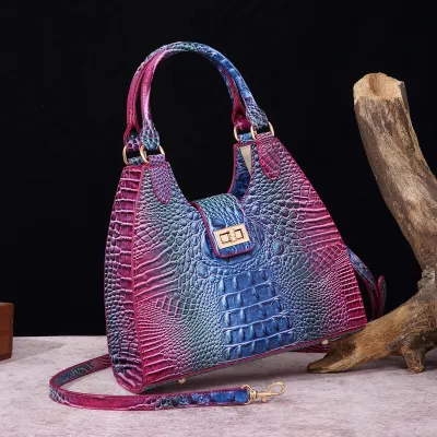 Women Fashion Retro Crocodile Print Clasp Handbag