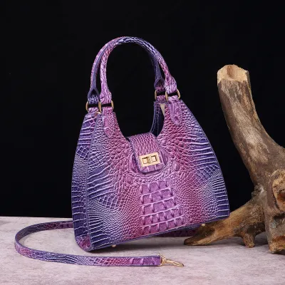 Women Fashion Retro Crocodile Print Clasp Handbag