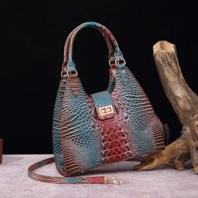 Women Fashion Retro Crocodile Print Clasp Handbag