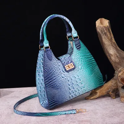 Women Fashion Retro Crocodile Print Clasp Handbag
