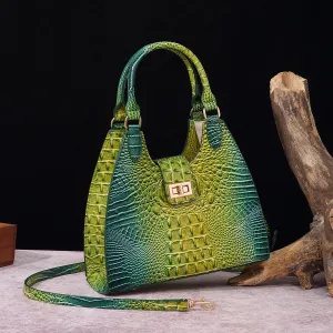 Women Fashion Retro Crocodile Print Clasp Handbag