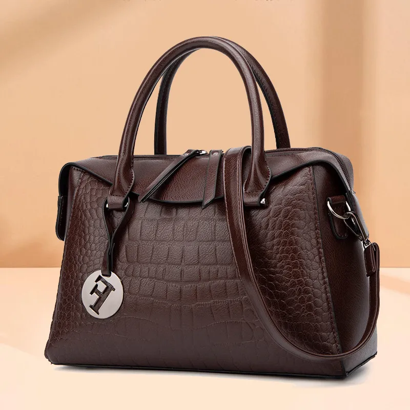 Women Fashion Retro Crocodile Pattern Large Capacity Zipper Square Handbag