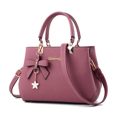 Women Fashion Solid Color Bow Floral Pendant Large Capacity Square Handbag
