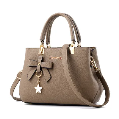 Women Fashion Solid Color Bow Floral Pendant Large Capacity Square Handbag