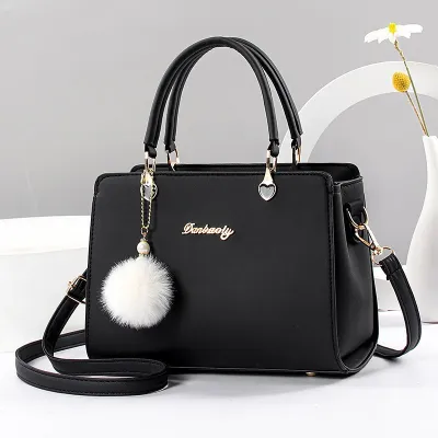 Women Fashion Solid Color Large Capacity Hair Ball Pendant Handbag Street Trend PU
