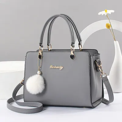 Women Fashion Solid Color Large Capacity Hair Ball Pendant Handbag Street Trend PU