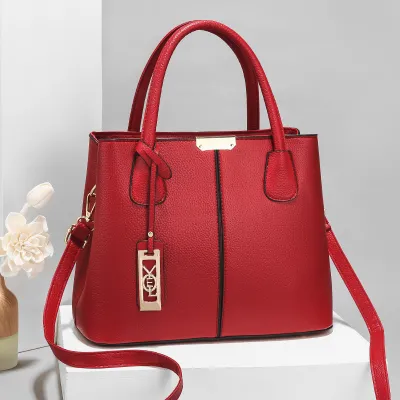 Women Simple Fashion Large Capacity Metal Pendant Square Handbag