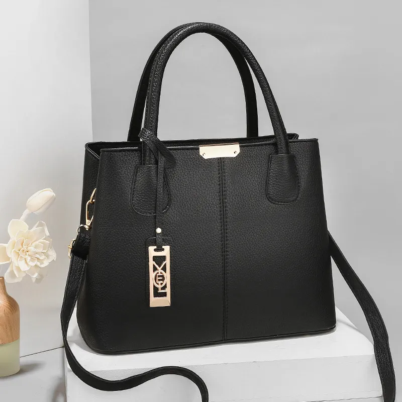 Women Simple Fashion Large Capacity Metal Pendant Square Handbag