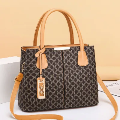 Women Fashion Simple Retro Printed Large Capacity Square PU Handbag
