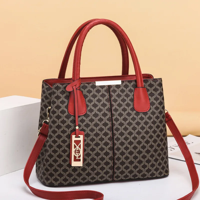 Women Fashion Simple Retro Printed Large Capacity Square PU Handbag