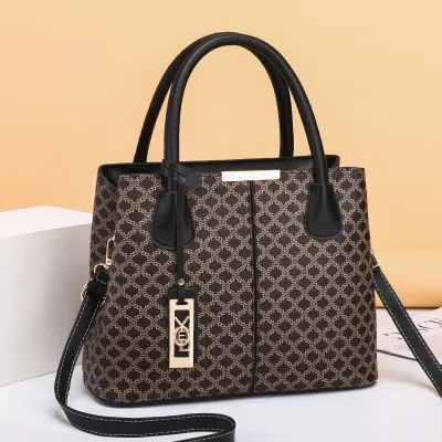 Women Fashion Simple Retro Printed Large Capacity Square PU Handbag