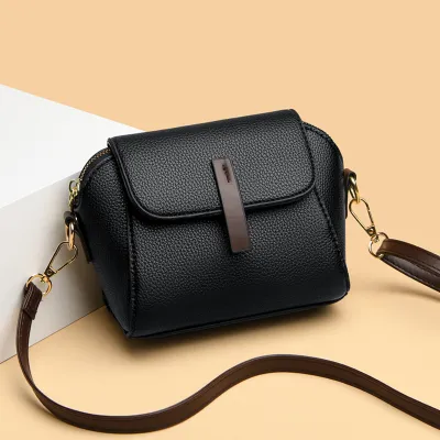 Women Fashion Solid Color PU Flap Zipper Crossbody Bag