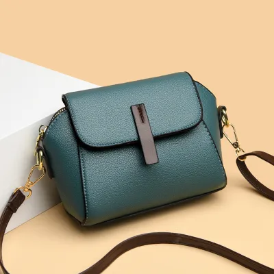 Women Fashion Solid Color PU Flap Zipper Crossbody Bag