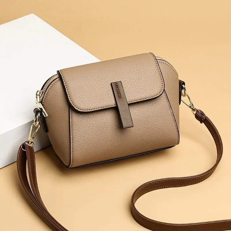Women Fashion Solid Color PU Flap Zipper Crossbody Bag