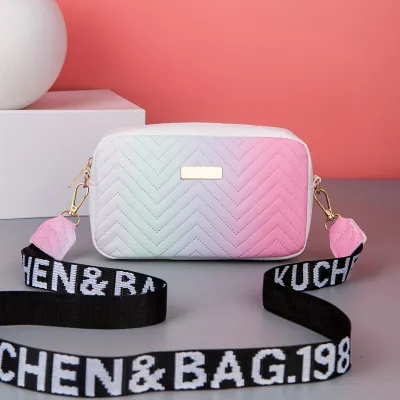 Women Fashion Gradient Embossed Small Square PU Crossbody Bag