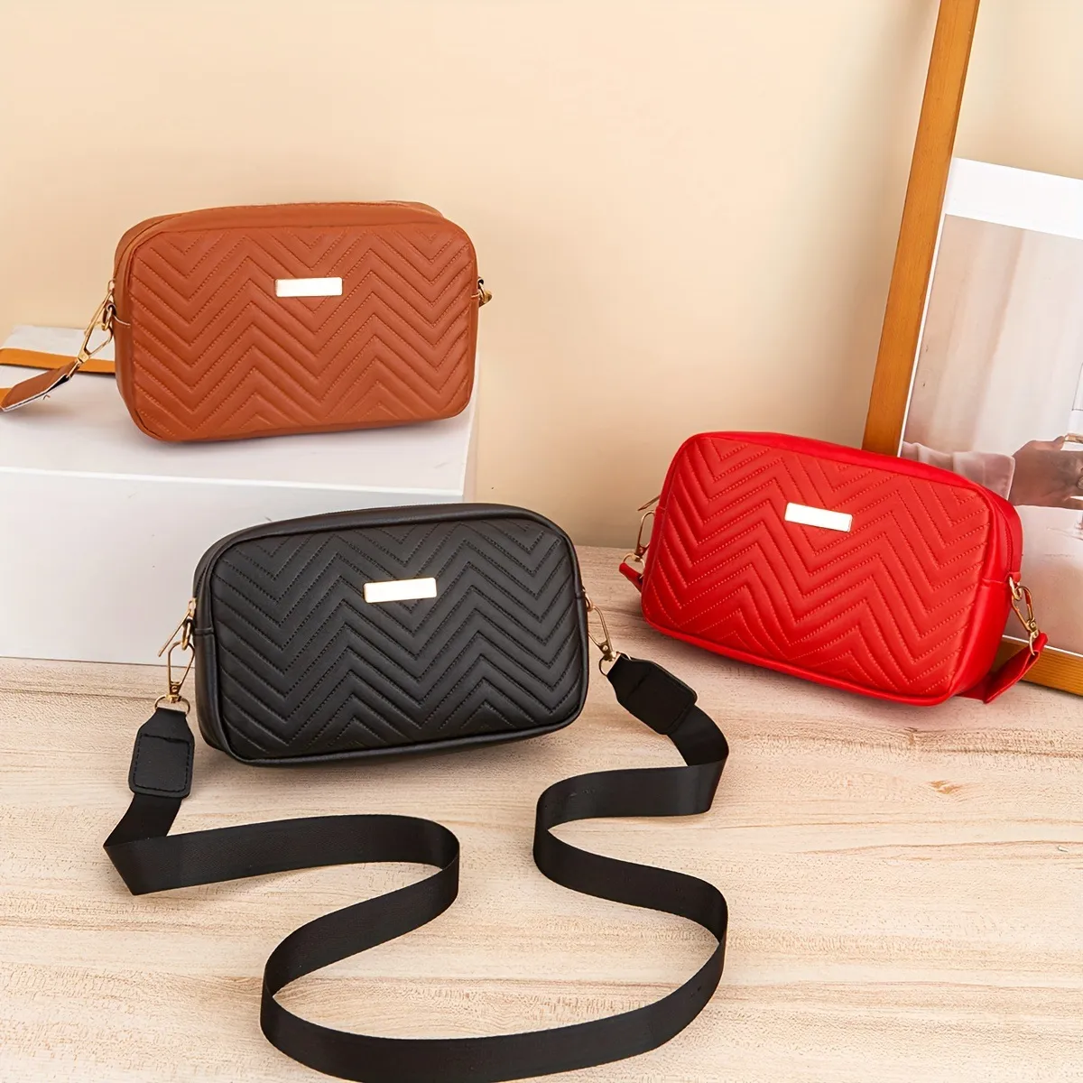 Women Fashion Gradient Embossed Small Square PU Crossbody Bag