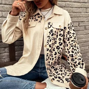 Women Fashion Leopard Print Single-Breasted Long-Sleeved Shirt Coat