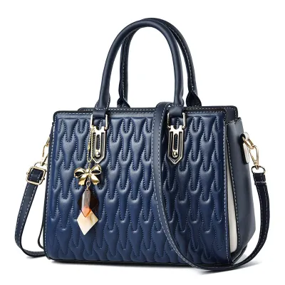 Women Soft Embossed Large Capacity PU Bucket Handbag Business Commute