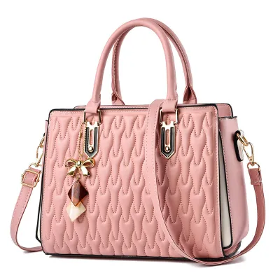 Women Soft Embossed Large Capacity PU Bucket Handbag Business Commute
