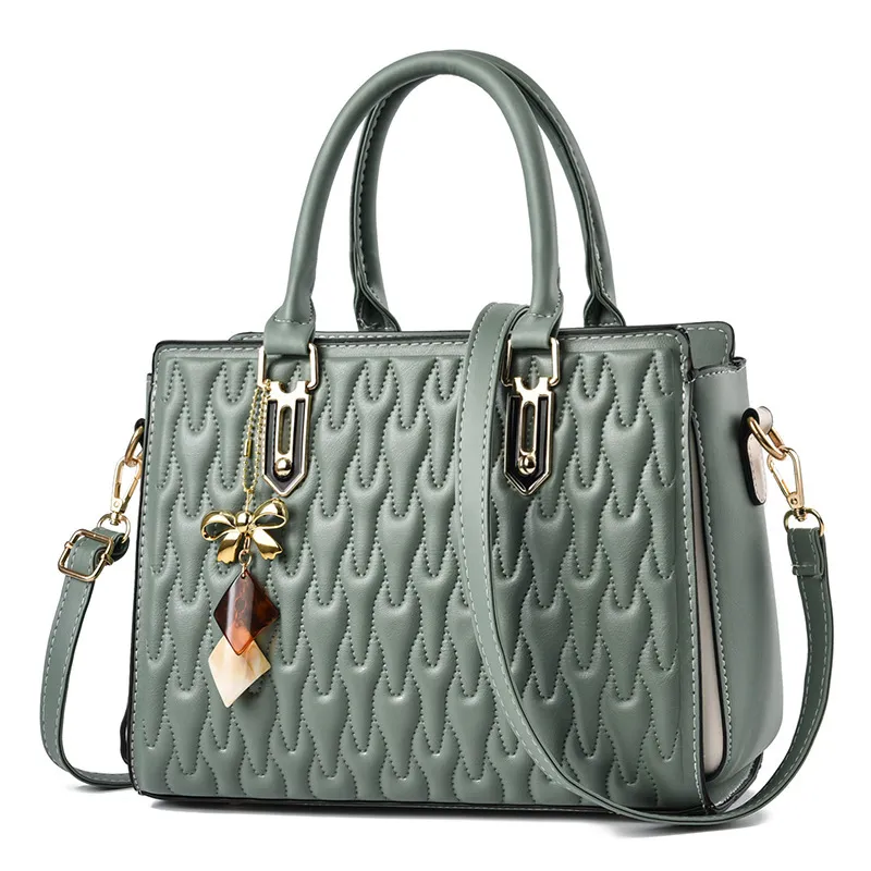 Women Soft Embossed Large Capacity PU Bucket Handbag Business Commute