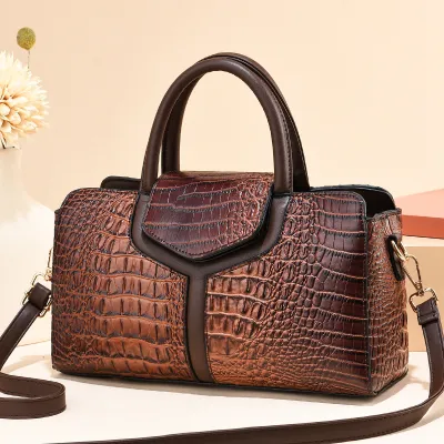 Women Fashion Retro Crocodile Print Large Capacity Square PU Tote Handbag