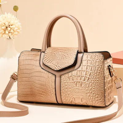 Women Fashion Retro Crocodile Print Large Capacity Square PU Tote Handbag